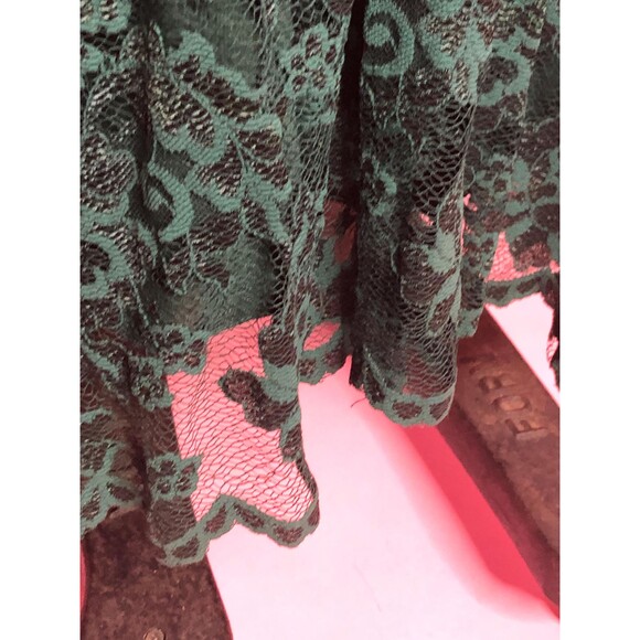 1990s JESSICA McCLINTOCK Green HALTER Criss Cross Maxi Dress W/LACE Overlay. S-M - Picture 9 of 10